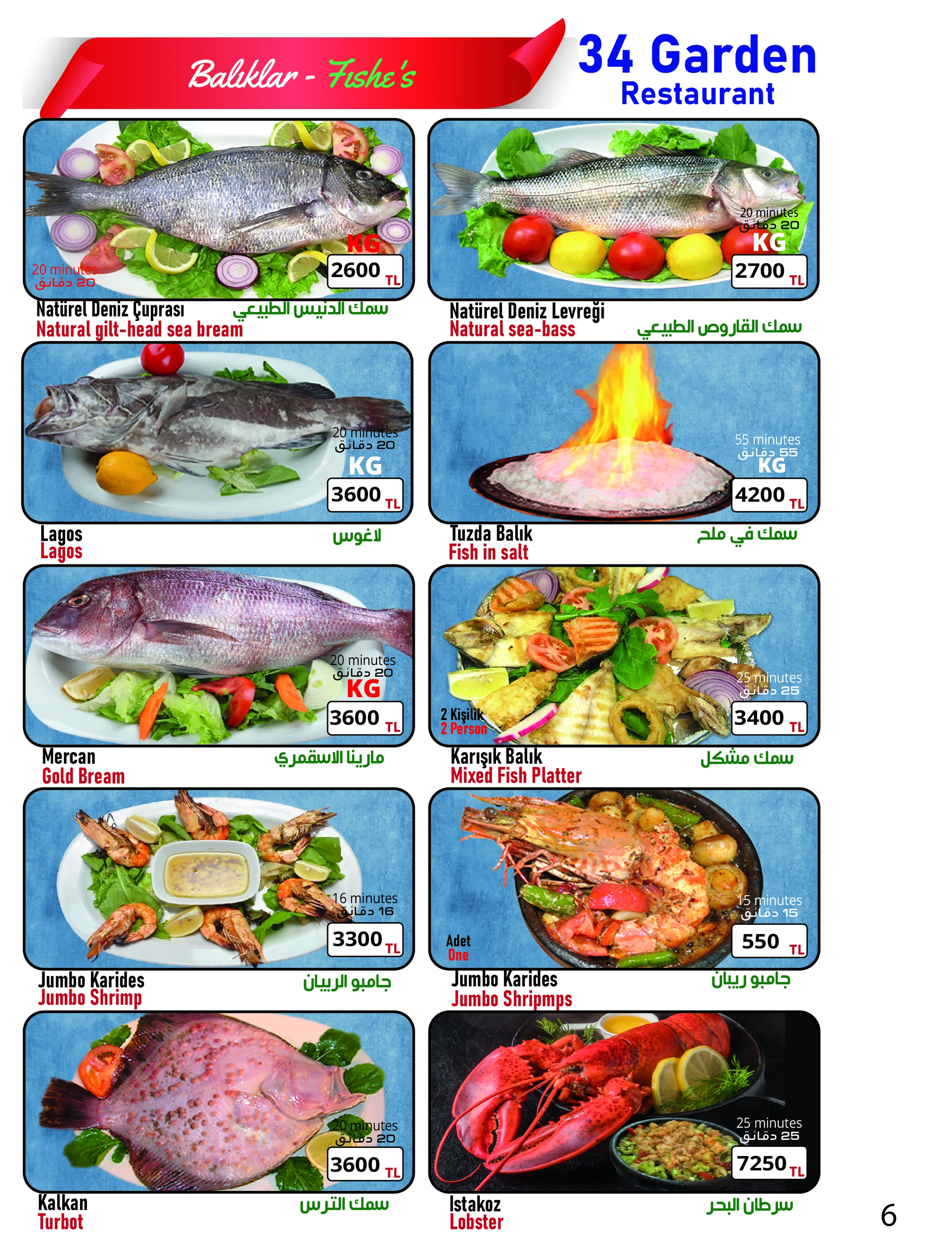 34 Garden menü 6 — Balık ve deniz ürünleri
