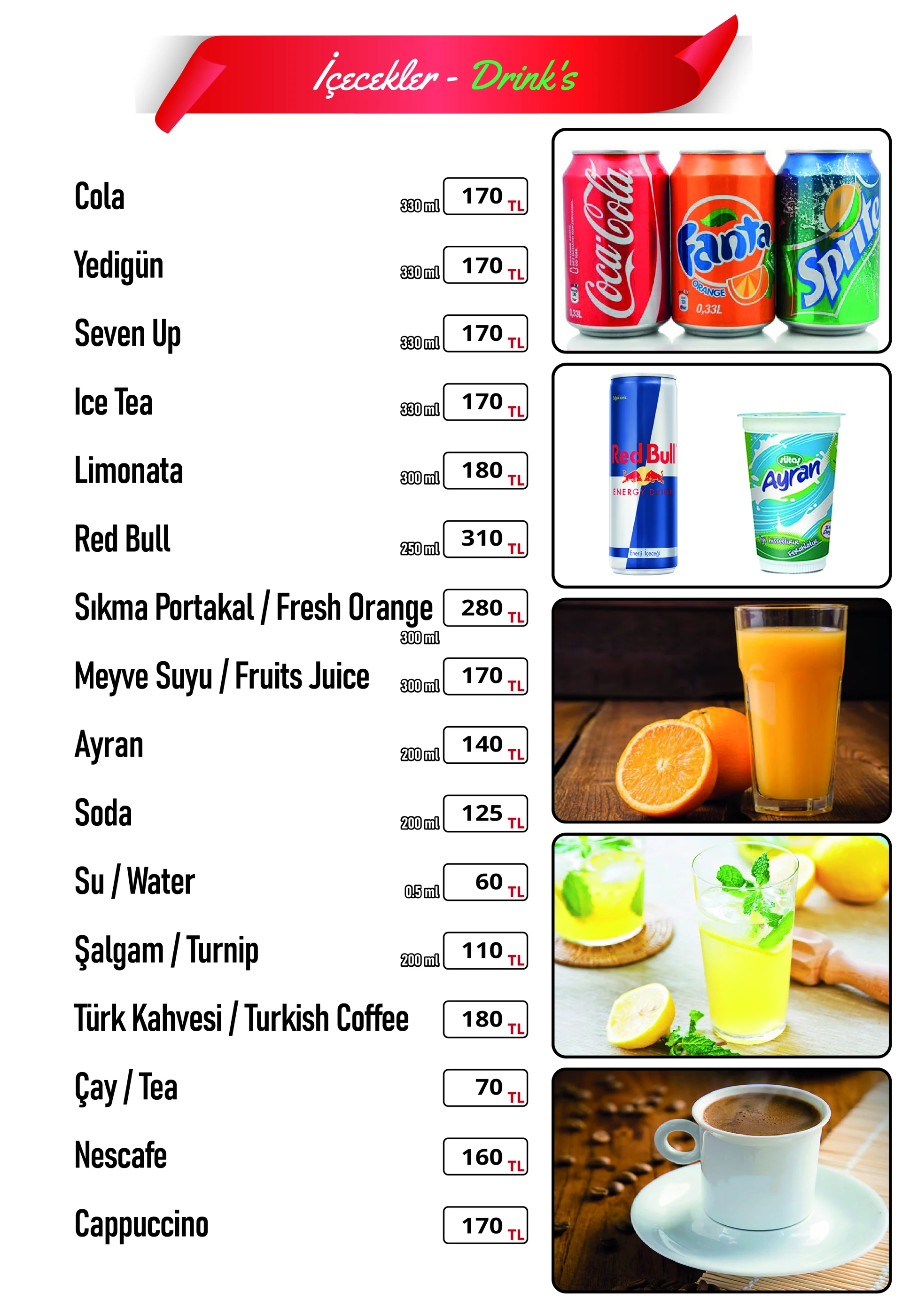 34 Garden menü 18 — İçecekler